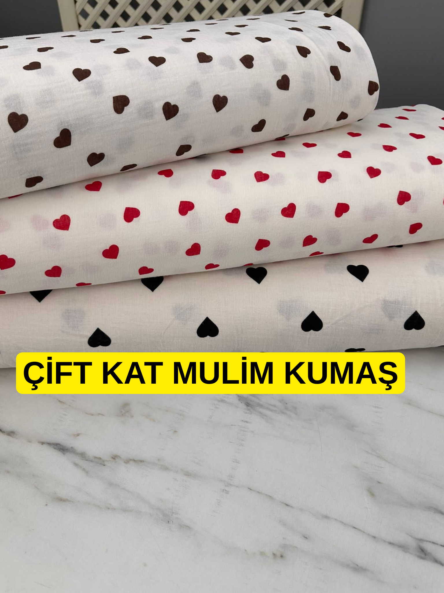 Kalp Desen Çift Katlı Muslim Kumaş Yumuşak dökümlu