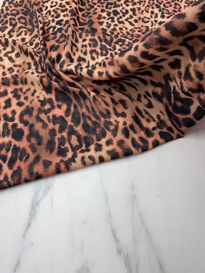 Leopar Desen Elbiselik Şifon Kumaş