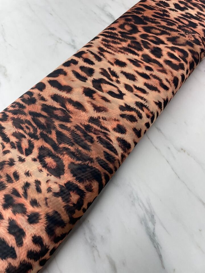 Leopar Desen Elbiselik Şifon Kumaş