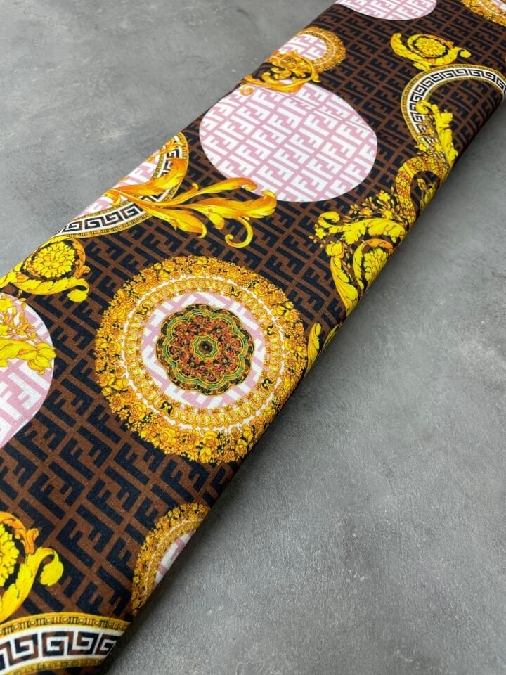 Marselona Desen Likralı Elbiselik Pantolonluk Dabıl Krep