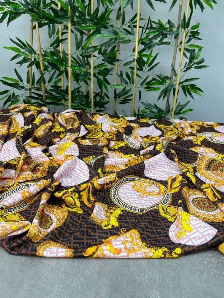 Marselona Desen Likralı Elbiselik Pantolonluk Dabıl Krep