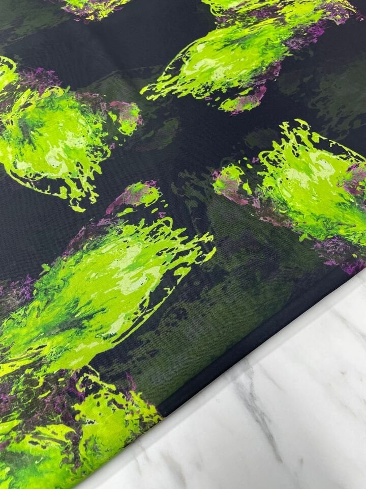 Yeşil Desen Elbiselik Şifon Kumaş