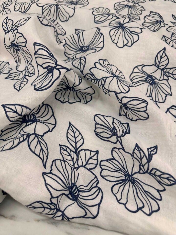 Çiçek Desen Çift Katlı Muslim Kumaş Yumuşak Dökümlü