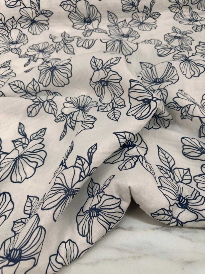 Çiçek Desen Çift Katlı Muslim Kumaş Yumuşak Dökümlü