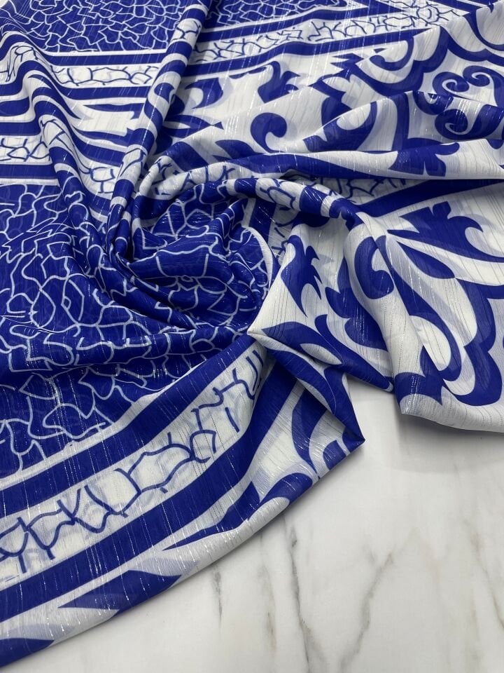 Desenli Simli Şifon Elbise Etek Gömlek Şal