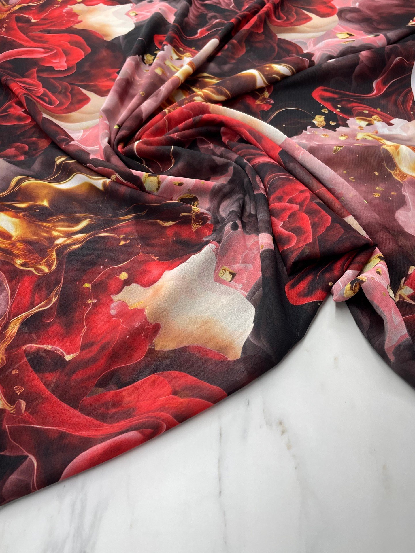 Kırmızı Verona Desen Elbiselik Şifon Kumaş