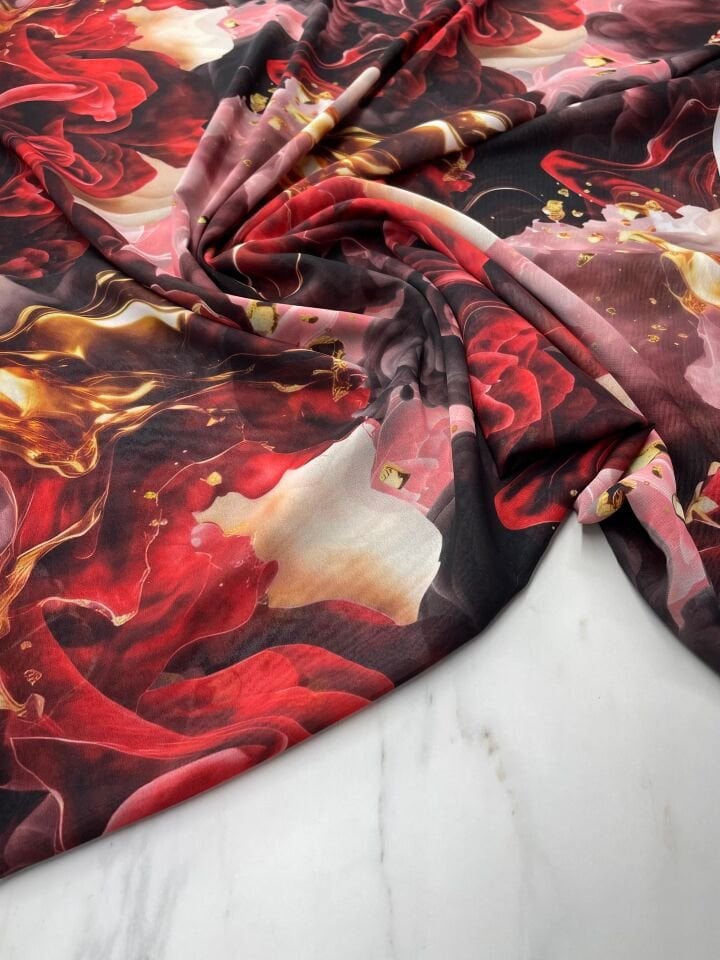 Kırmızı Verona Desen Elbiselik Şifon Kumaş