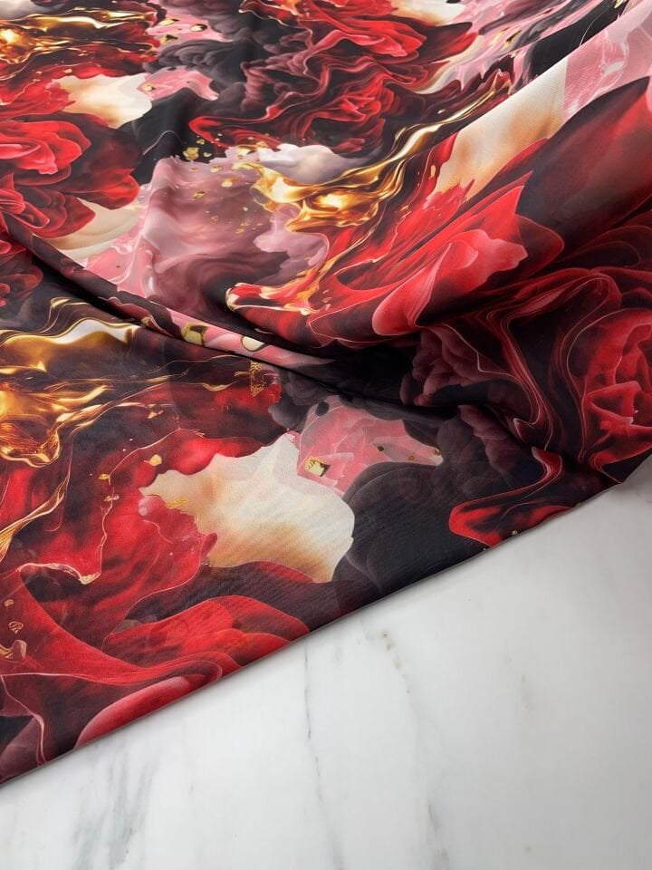 Kırmızı Verona Desen Elbiselik Şifon Kumaş