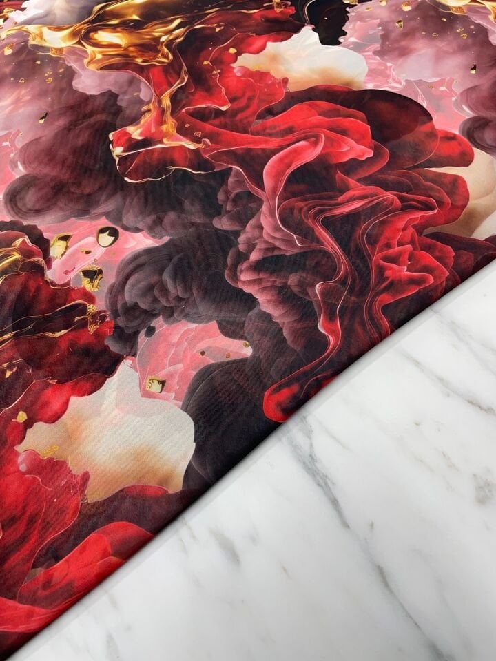 Kırmızı Verona Desen Elbiselik Şifon Kumaş