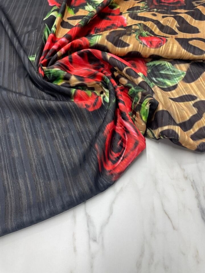 Desenli Simli Şifon Elbise etek Gömlek Şal