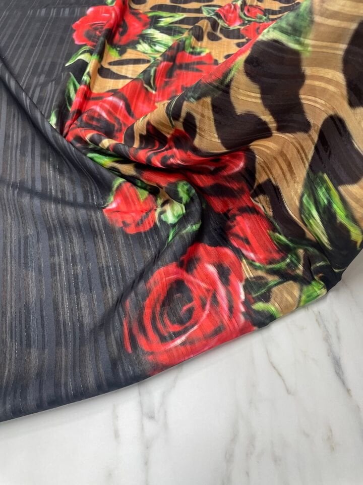 Desenli Simli Şifon Elbise etek Gömlek Şal