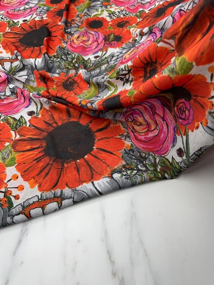 Ayçiçek Desen Elbiselik Şifon Kumaş