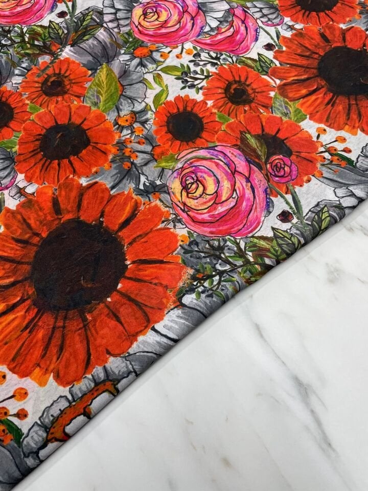 Ayçiçek Desen Elbiselik Şifon Kumaş