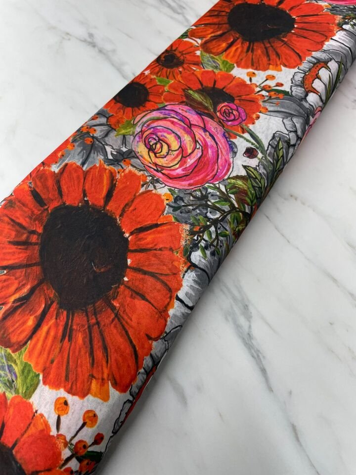 Ayçiçek Desen Elbiselik Şifon Kumaş