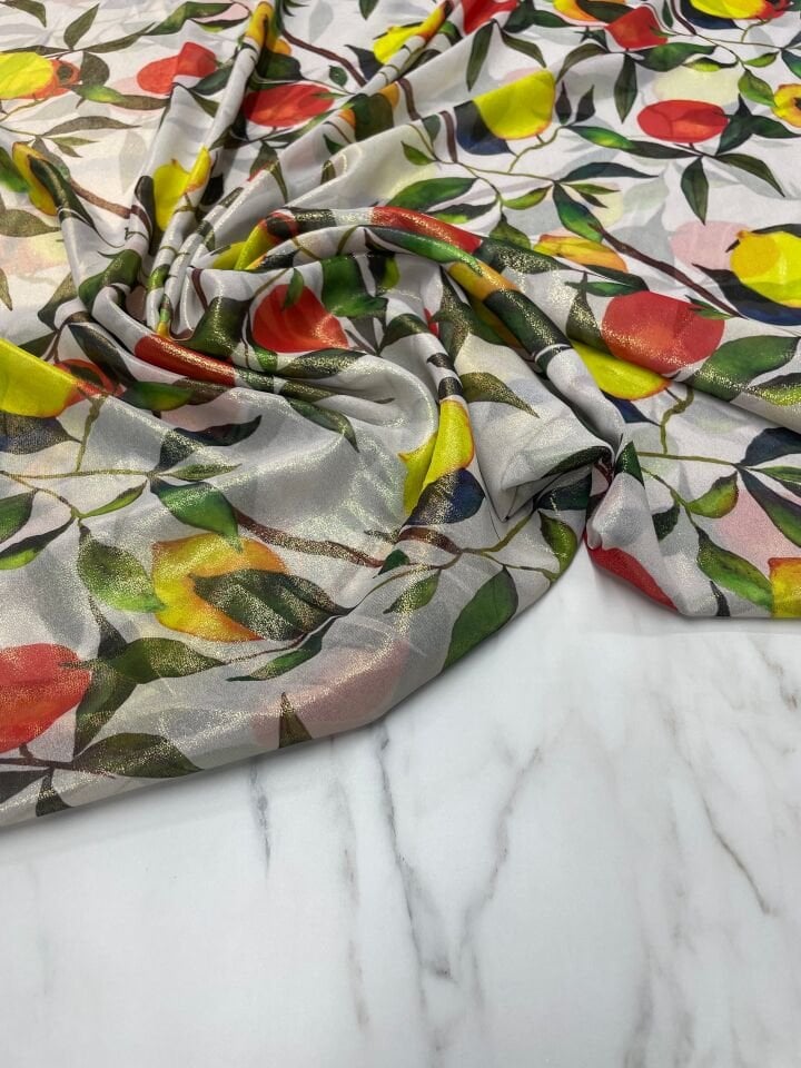 Desenli Simli Şifon Elbise Etek Gömlek Şal