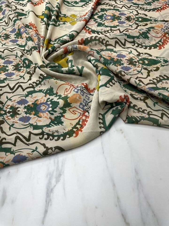 İkat Desen Elbiselik Şifon Kumaş