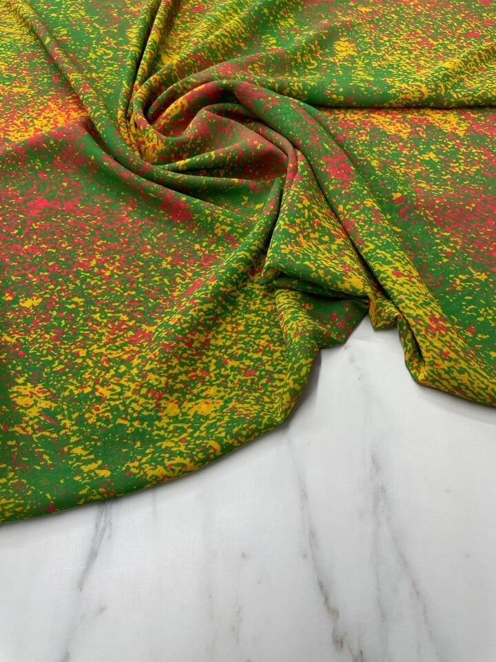 Yeşil Desen Elbiselik Şifon Kumaş