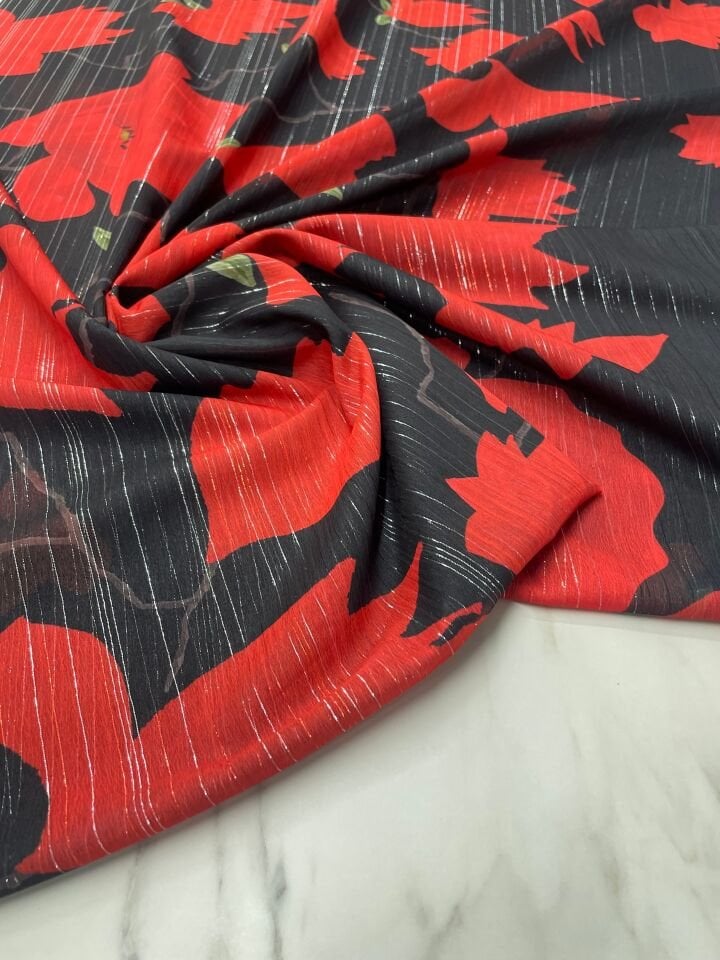 Desenli Simli Şifon Elbise Etek Gömlek Şal