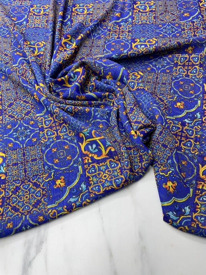 Özbek Desen Elbiselik Şifon Kumaş