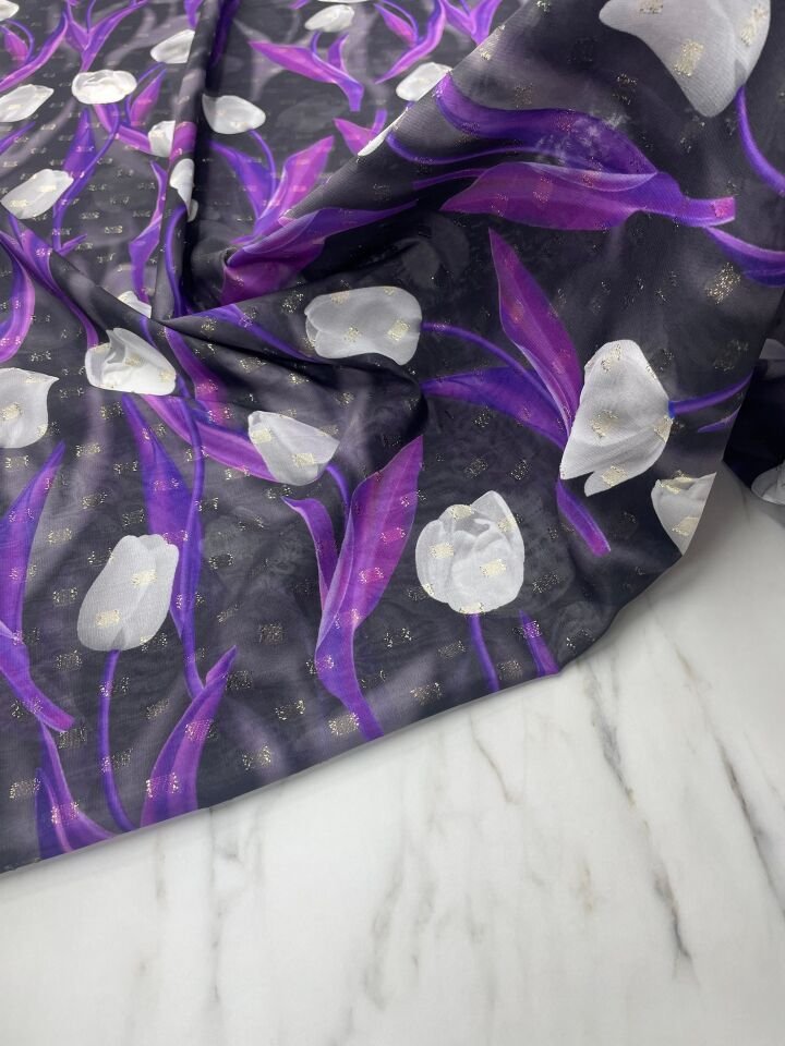 Desenli Simli Şifon Elbise Etek Gömlek Şalvar