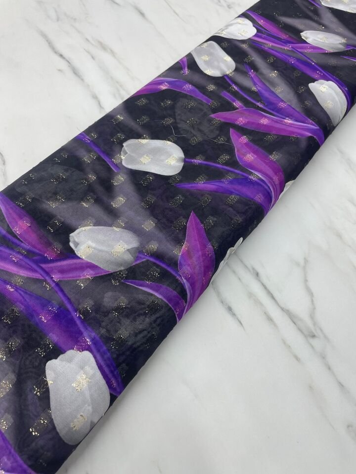 Desenli Simli Şifon Elbise Etek Gömlek Şalvar