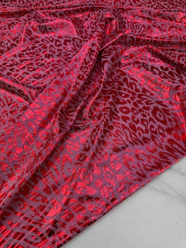 Varak Kablama Leopar Desen Simli Kumaş Yumuşak Dökümlü