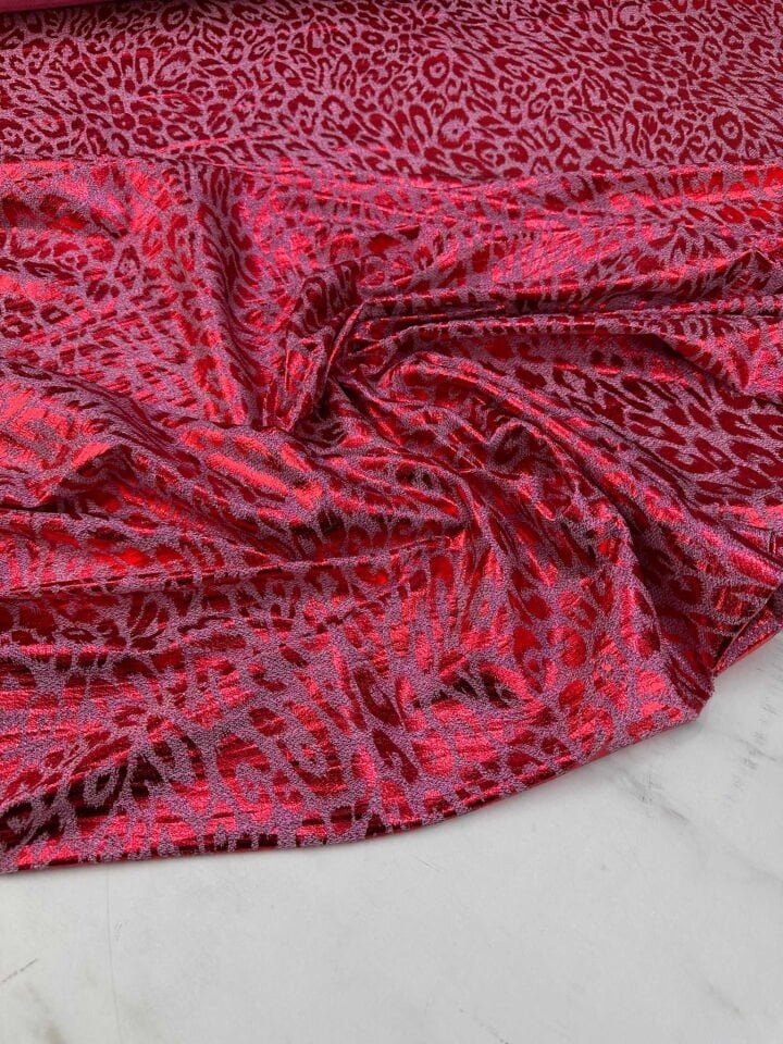 Varak Kablama Leopar Desen Simli Kumaş Yumuşak Dökümlü