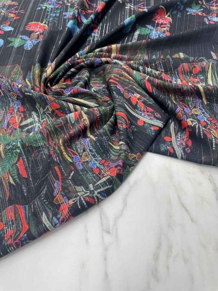 Desenli Simli Şifon Elbise etek Gömlek Şal