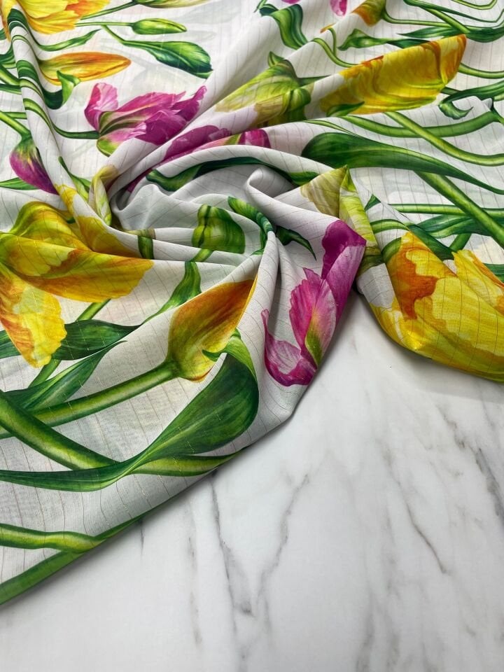 Desenli Simli Şifon Elbise Etek Gömlek Şal