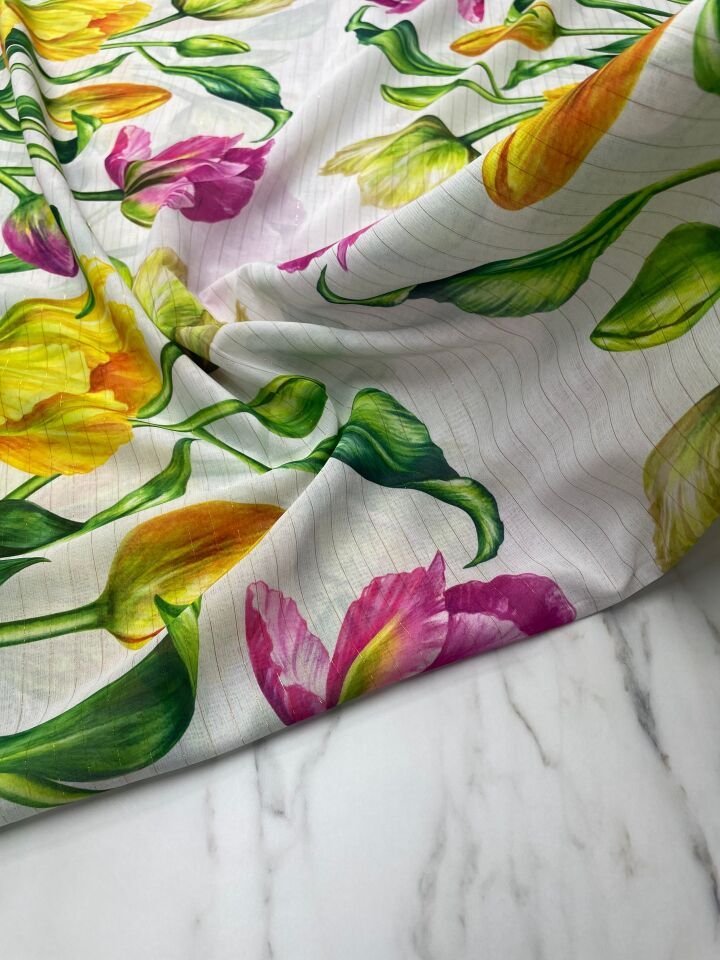 Desenli Simli Şifon Elbise Etek Gömlek Şal