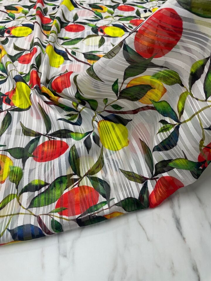 Desenli Simli Şifon Elbise Etek Gömlek Şal