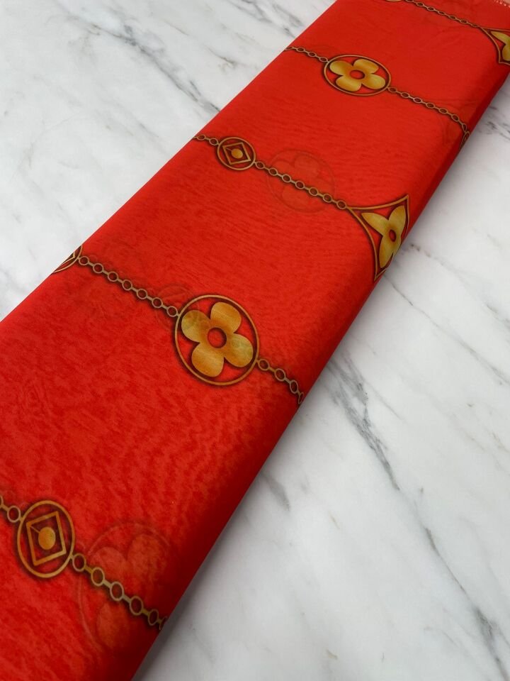 Turuncu Leo Desen Elbiselik Şifon Kumaş