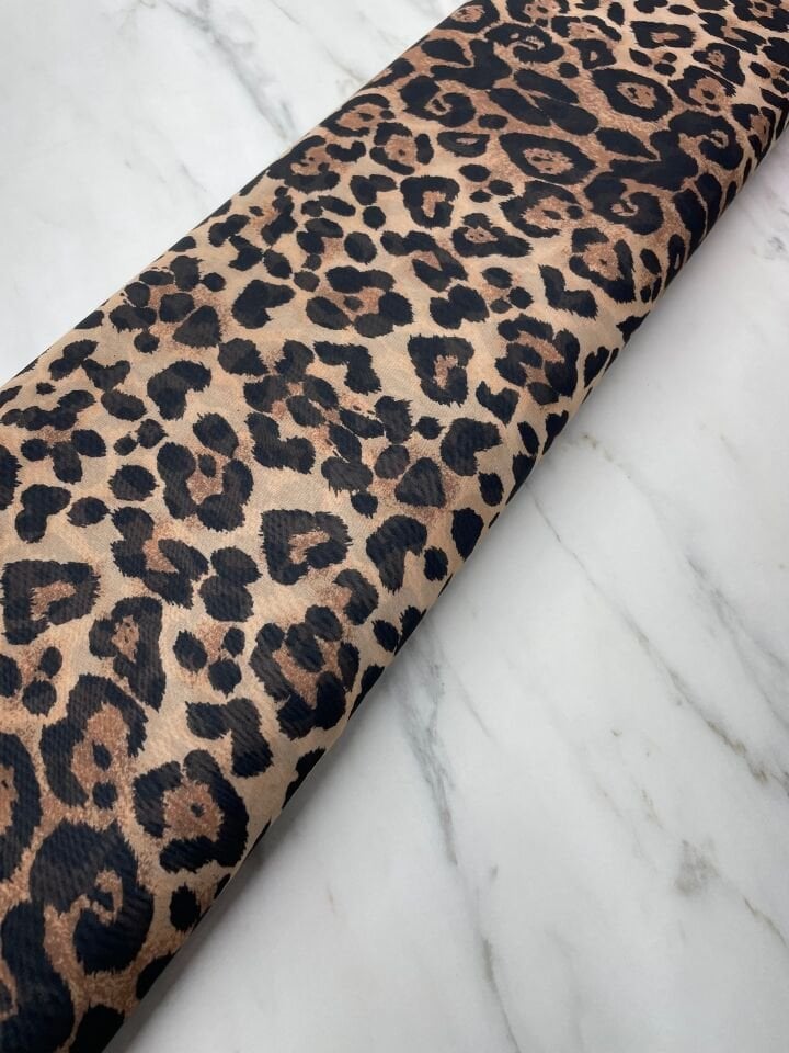 Leopar Desen Elbiselik Şifon Kumaş