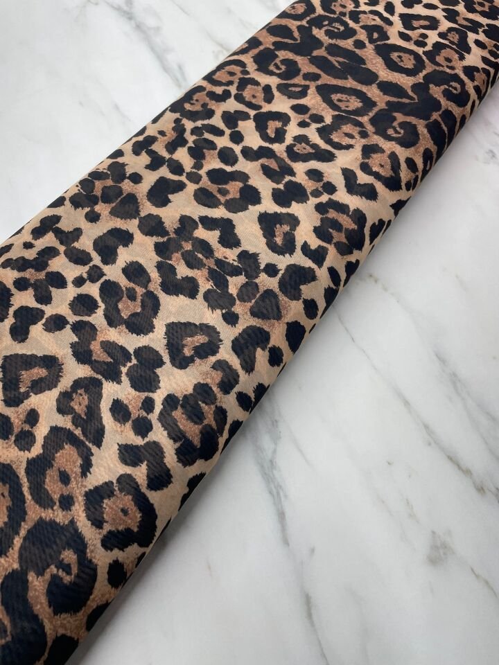 Leopar Desen Elbiselik Şifon Kumaş