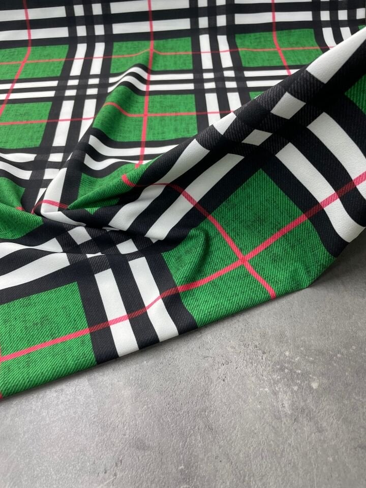 Ekose Desen Likralı Elbiselik Pantolonluk Dabıl Krep