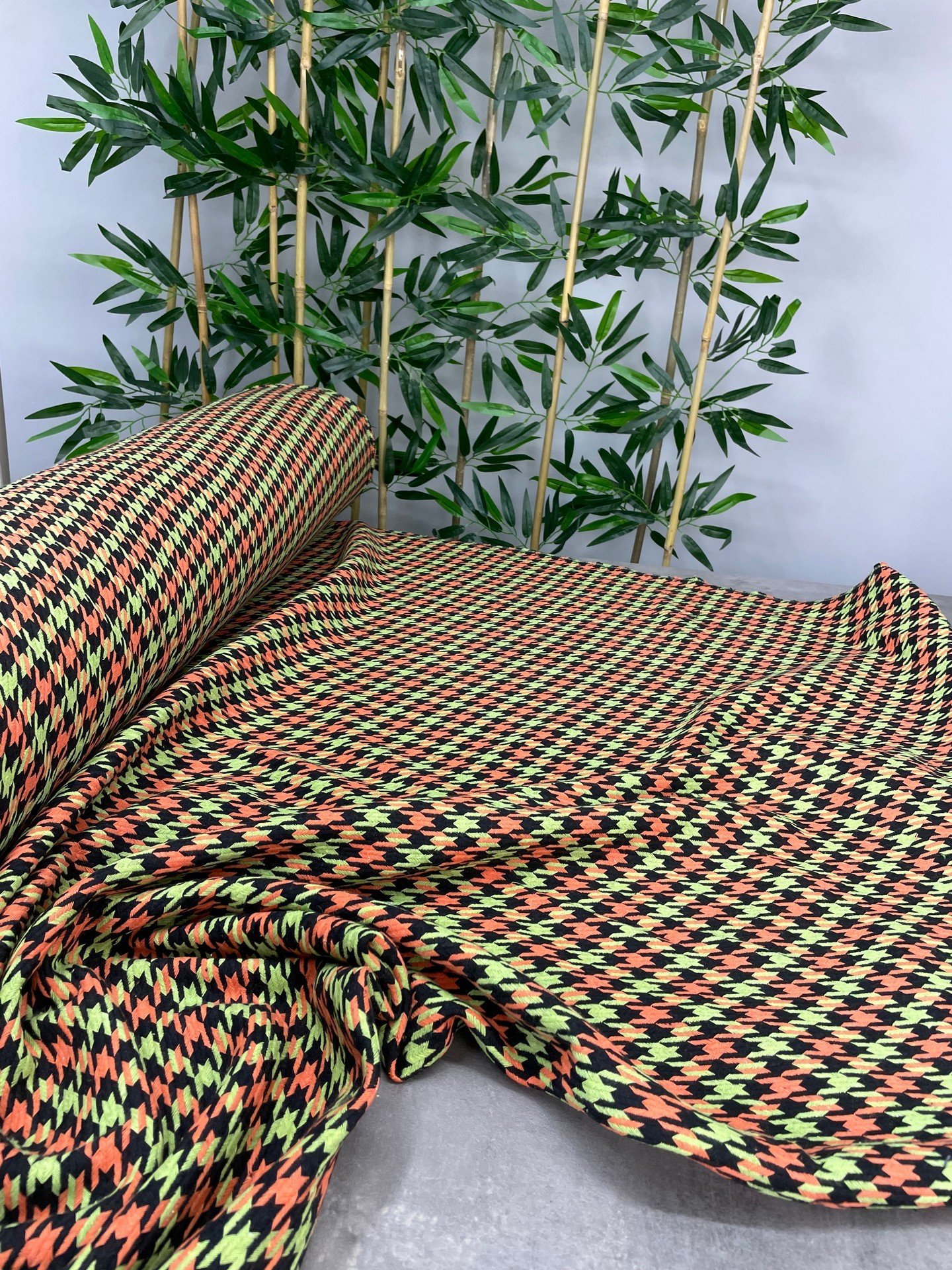 Yeşil Turuncu Şanel Elbiselik Kumaş