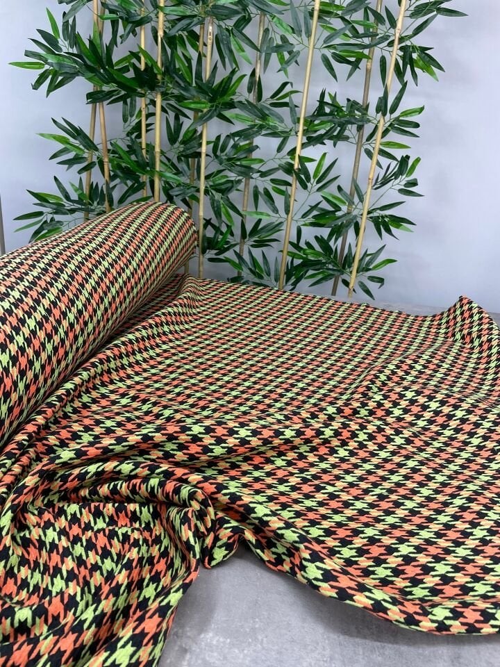 Yeşil Turuncu Şanel Elbiselik Kumaş