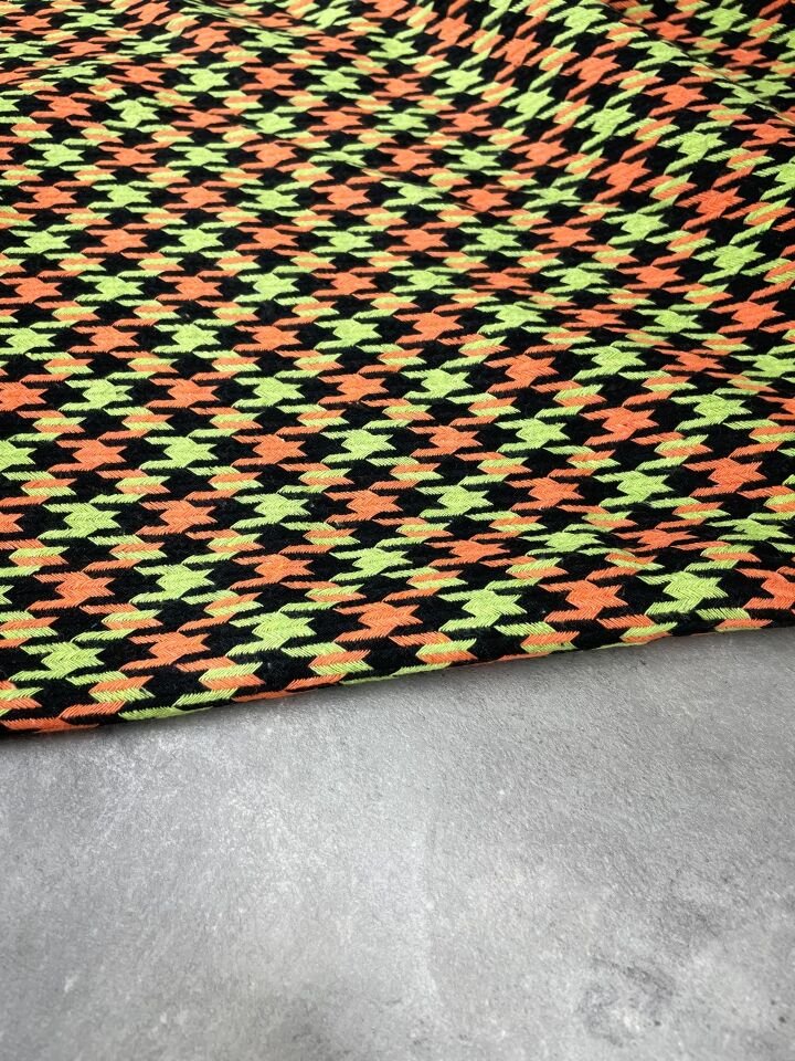 Yeşil Turuncu Şanel Elbiselik Kumaş