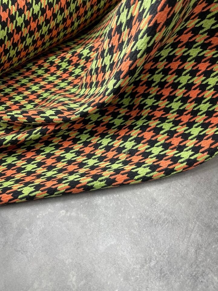 Yeşil Turuncu Şanel Elbiselik Kumaş