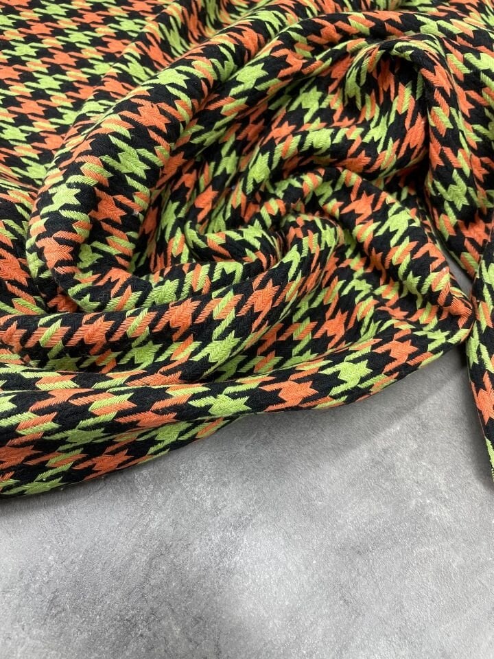 Yeşil Turuncu Şanel Elbiselik Kumaş