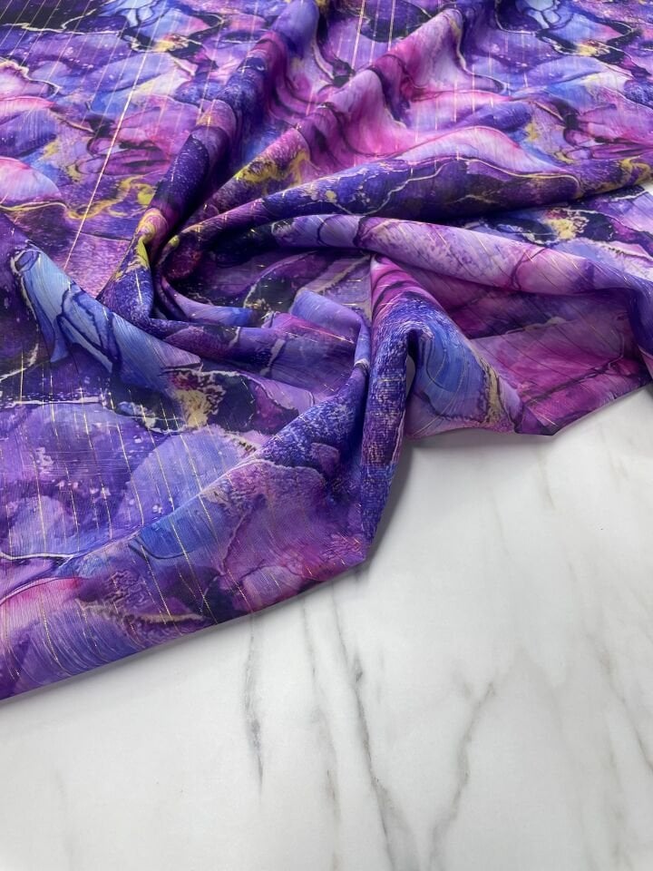 Desenli Simli Şifon Elbise Etek Gömlek Şal