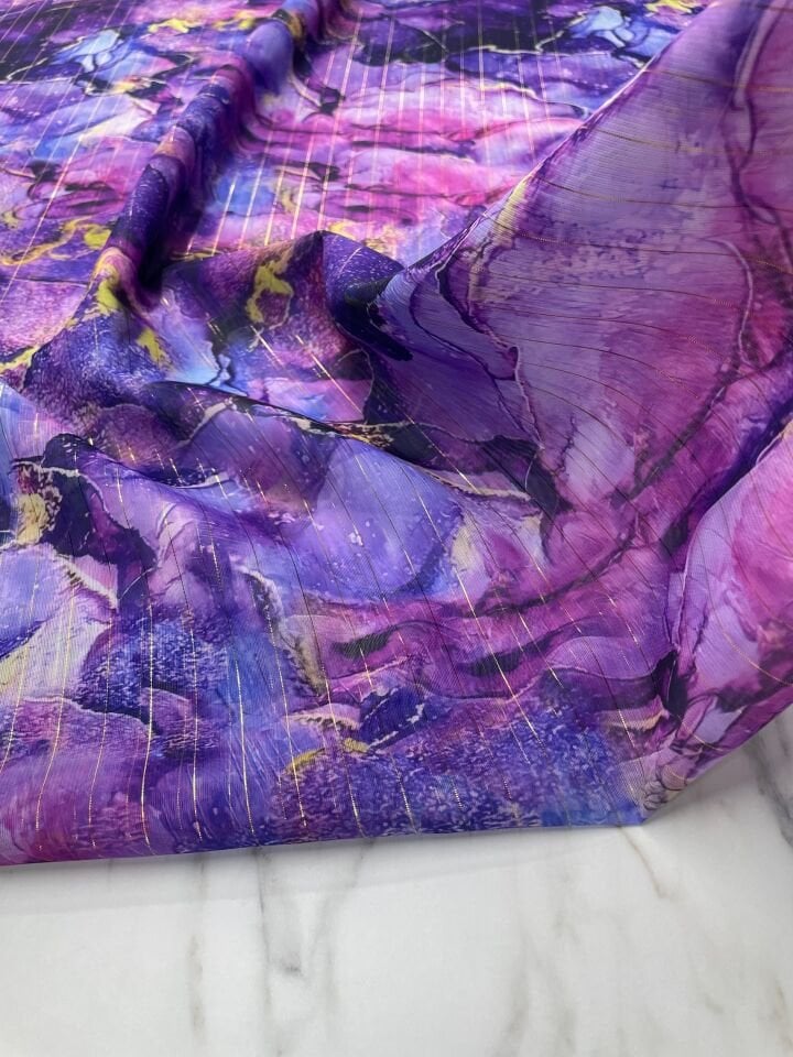 Desenli Simli Şifon Elbise Etek Gömlek Şal