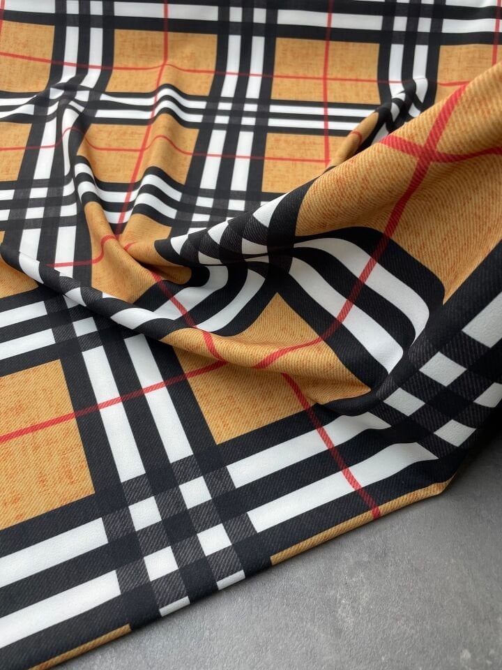 Ekose Desen Likralı Elbiselik Pantolonluk Dabıl Krep