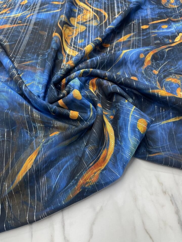 Desenli Simli Şifon Elbise Etek Gömlek Şal