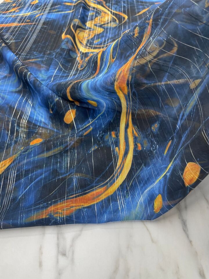 Desenli Simli Şifon Elbise Etek Gömlek Şal