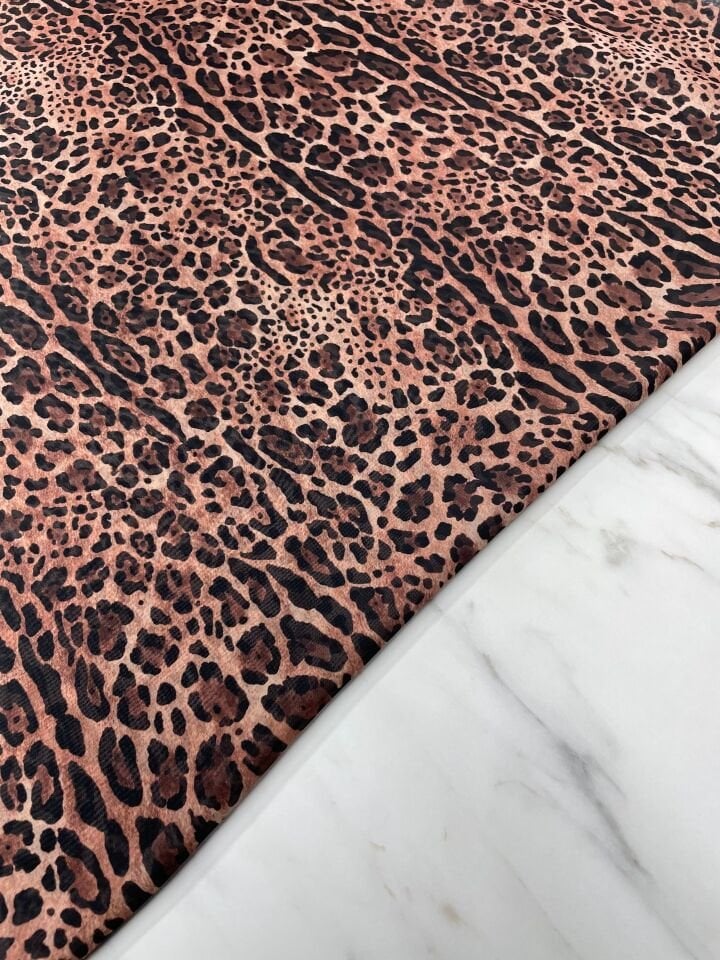 Leopar Desen Elbiselik Şifon Kumaş
