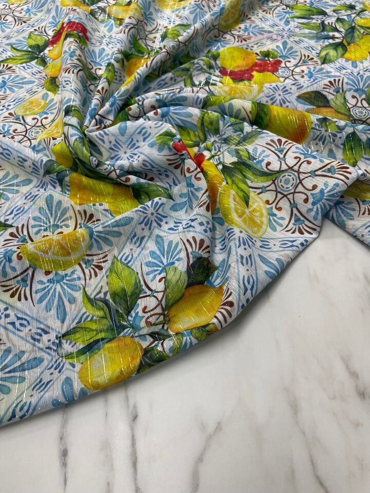 Desenli Simli Şifon Elbise Etek Gömlek Şal