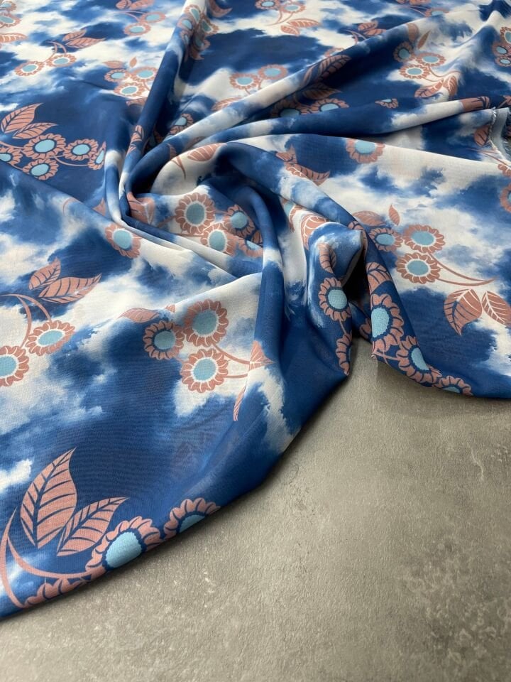 Çiçek Desen Elbiselik Şifon Kumaş