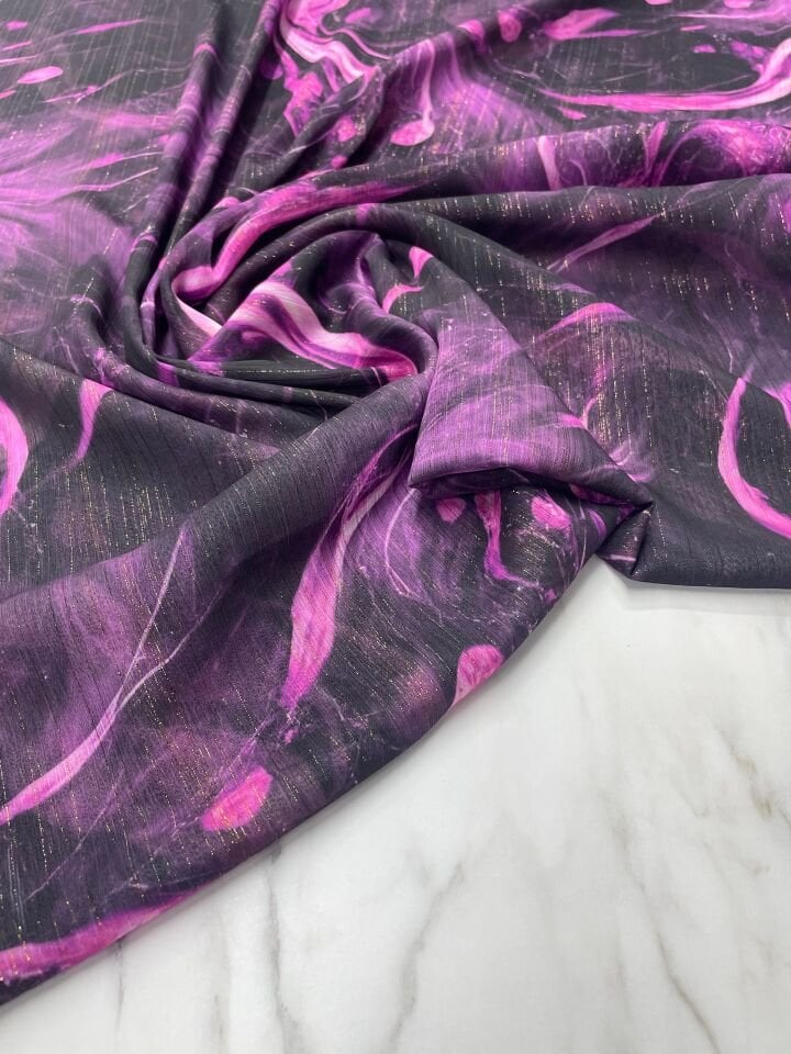 Desenli Simli Şifon Elbise Etek Gömlek Şal