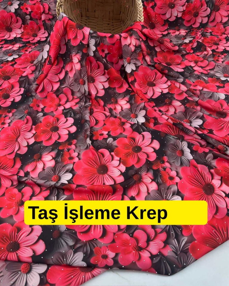 Dijital Baskı Taş İşleme Krep Kumaş Yumuşak Dökümlü Kırışmaz